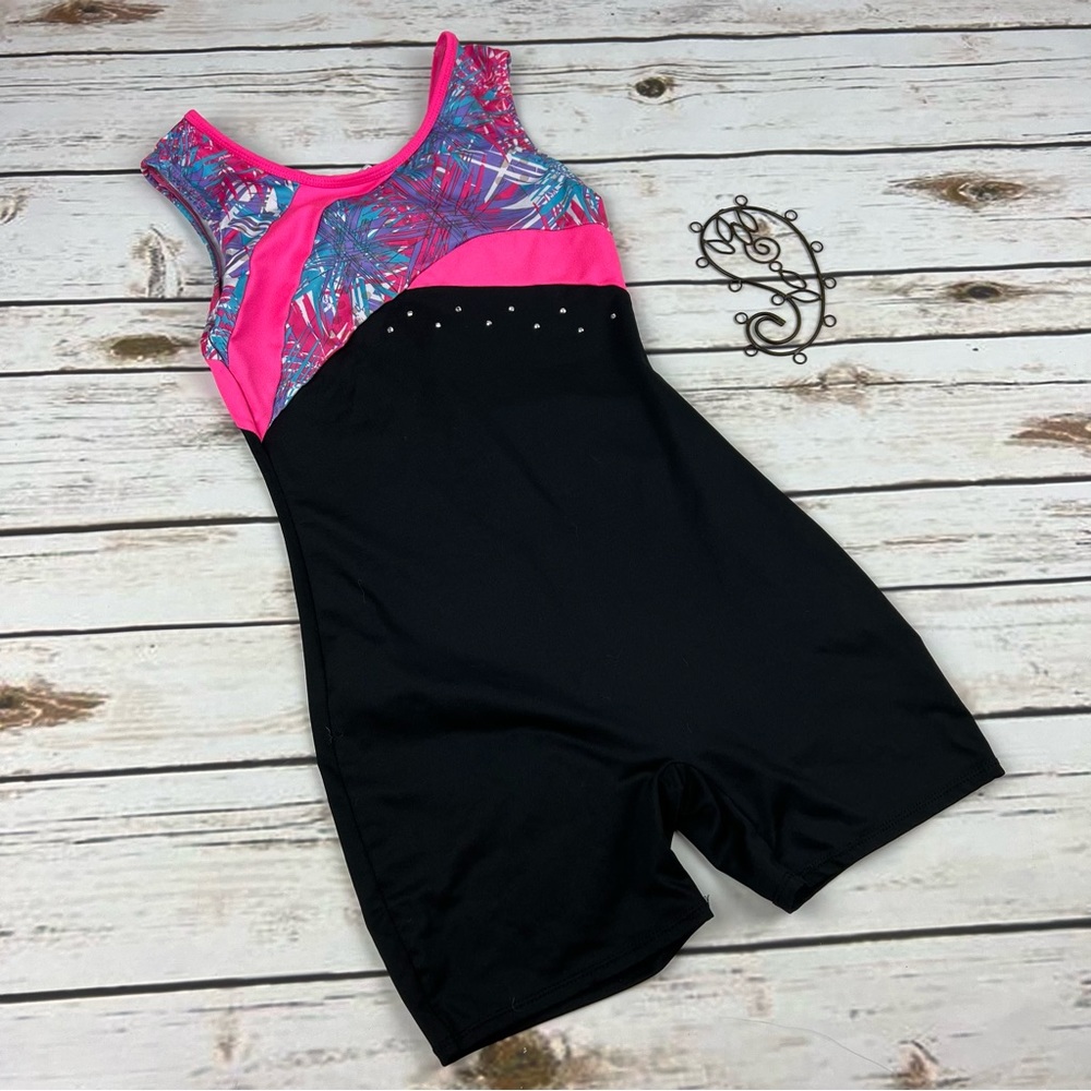 Danskin Freestyle Girls 10-12 Leotard One Piece Black Multicolor